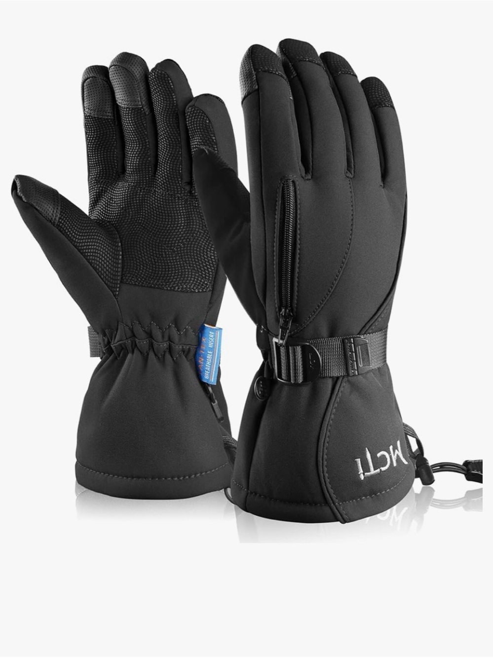 NWT MCTi Black Insulated Winter Ski Gloves, mens size M